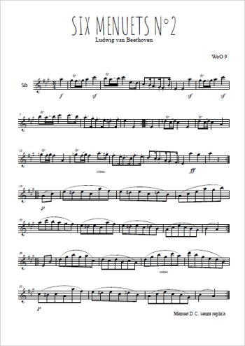 Téléchargez l'arrangement de la partition en Sib de la musique Six menuets, N°2 en PDF