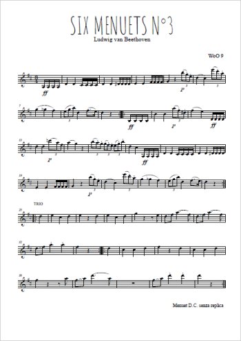 Téléchargez l'arrangement de la partition en Sib de la musique Six menuets, N°3 en PDF