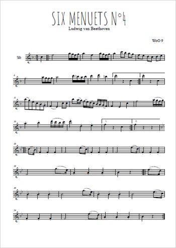 Téléchargez l'arrangement de la partition en Sib de la musique Six menuets WoO 9, N°4 en PDF