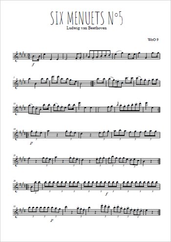 Téléchargez l'arrangement de la partition en Sib de la musique Six menuets WoO 9, N°5 en PDF