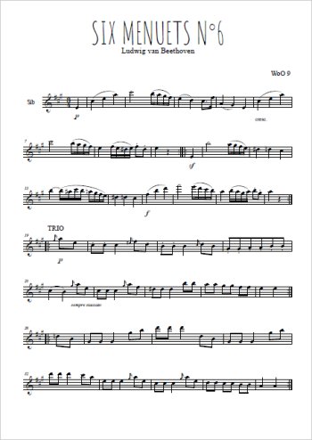 Téléchargez l'arrangement de la partition en Sib de la musique Six menuets WoO 9, N°6 en PDF