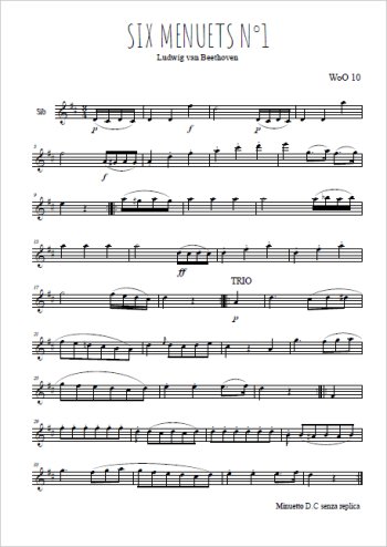 Téléchargez l'arrangement de la partition en Sib de la musique Six menuets WoO 10, N°1 en PDF