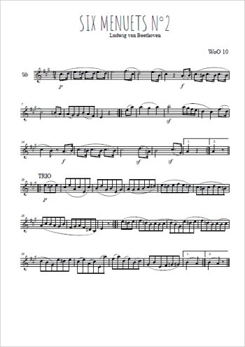 Téléchargez l'arrangement de la partition en Sib de la musique Six menuets WoO 10, N°2 en PDF