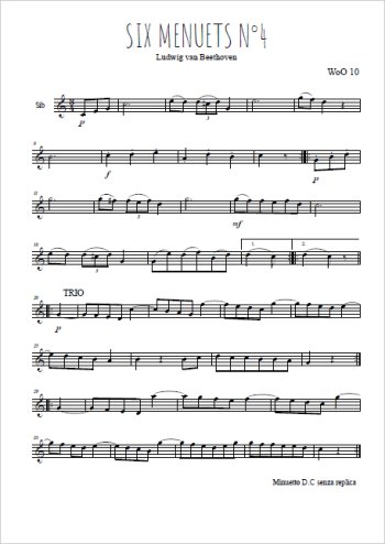Téléchargez l'arrangement de la partition en Sib de la musique Six menuets WoO 10, N°4 en PDF