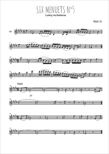 Téléchargez l'arrangement de la partition en Sib de la musique Six menuets WoO 10, N°5 en PDF