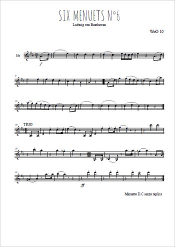 Téléchargez l'arrangement de la partition en Sib de la musique Six menuets WoO 10, N°6 en PDF