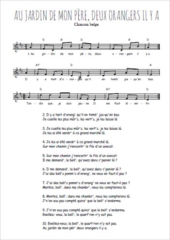 Au jardin de mon père, deux orangers il y a Partition gratuite