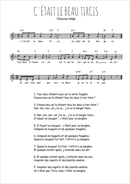 C'était le beau Tircis Partition gratuite