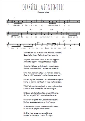 Derrière la fontinette Partition gratuite