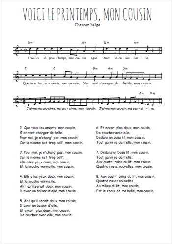 Voici le printemps, mon cousin Partition gratuite