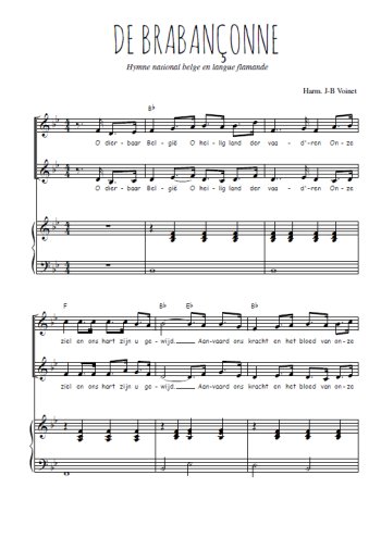 Téléchargez l'arrangement de la partition de De brabançonne en PDF pour deux voix égales et piano