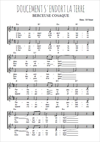 Téléchargez l'arrangement de la partition de Doucement s'endort la terre - Berceuse cosaque en PDF à deux voix