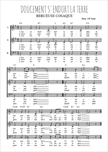 Téléchargez l'arrangement de la partition de Doucement s'endort la terre - Berceuse cosaque en PDF à trois voix