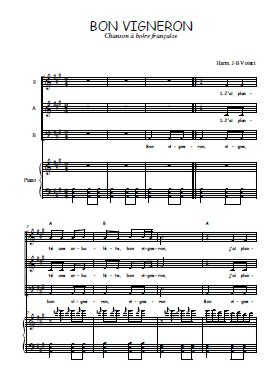 Téléchargez l'arrangement de la partition de Bon vigneron en PDF pour trois voix mixtes et piano