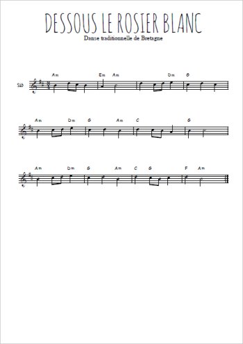 Téléchargez l'arrangement de la partition en Sib de la musique Dessous le rosier blanc (Bretagne) en PDF