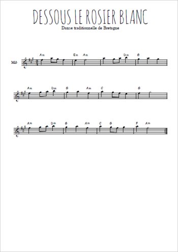 Téléchargez l'arrangement de la partition pour sax en Mib de la musique Dessous le rosier blanc (Bretagne) en PDF