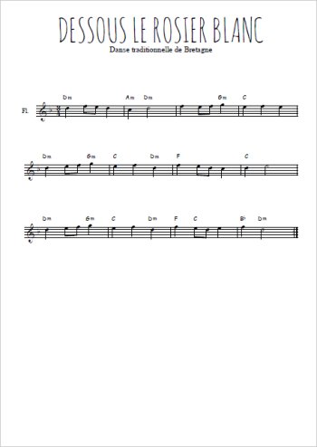 Téléchargez la partition de la musique Dessous le rosier blanc (Bretagne) en PDF, pour flûte traversière