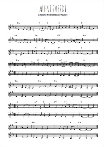 Téléchargez l'arrangement de la partition de Aleni zvezdi en PDF à deux voix