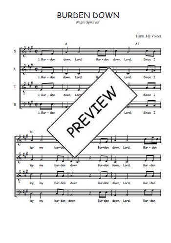 Téléchargez l'arrangement de la partition de Burden down en PDF à quatre voix SATB