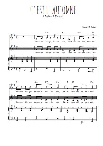 Téléchargez l'arrangement de la partition de C'est l'automne en PDF pour deux voix égales et piano