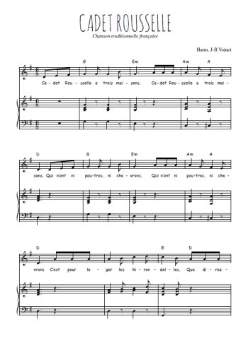 Téléchargez l'arrangement de la partition de Traditionnel-Cadet-Rousselle en PDF pour Chant et piano