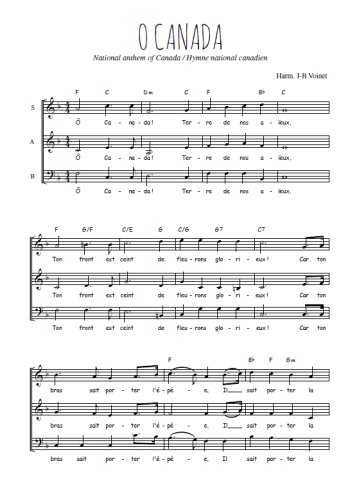 Téléchargez l'arrangement de la partition de Hymne national canadien en français en PDF à trois voix