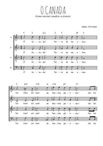 Téléchargez l'arrangement de la partition de Hymne national canadien en français en PDF à quatre voix SATB