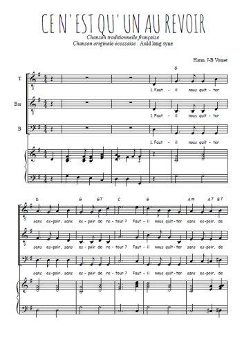 Téléchargez l'arrangement de la partition de Ce n'est qu'un au revoir en PDF pour trois voix d'hommes et piano