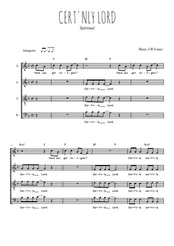 Téléchargez l'arrangement de la partition de Cert'nly Lord en PDF à quatre voix SATB