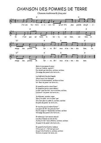 Chanson de la pomme de terre Partition gratuite