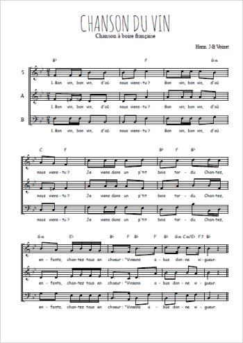 Téléchargez l'arrangement de la partition de Chanson du vin en PDF à trois voix