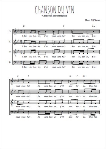 Téléchargez l'arrangement de la partition de Chanson du vin en PDF à quatre voix SATB