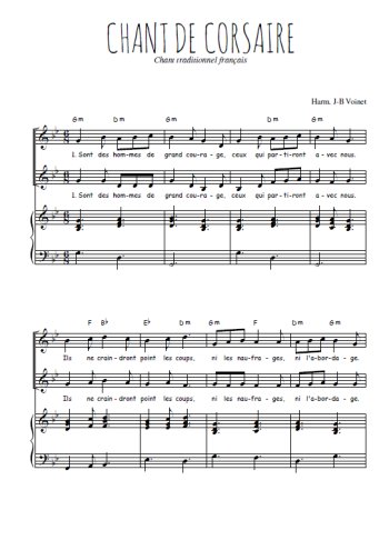 Téléchargez l'arrangement de la partition de Chant de corsaires en PDF pour deux voix égales et piano