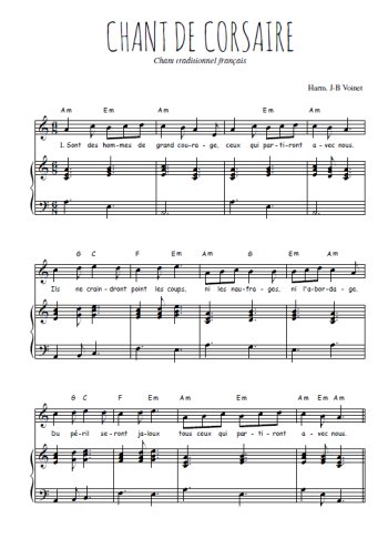 Téléchargez l'arrangement de la partition de Traditionnel-Chant-de-corsaires en PDF pour Chant et piano