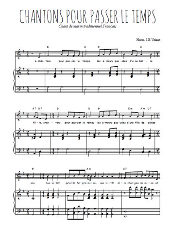 Téléchargez l'arrangement de la partition de Traditionnel-Chantons-pour-passer-le-temps en PDF pour Chant et piano