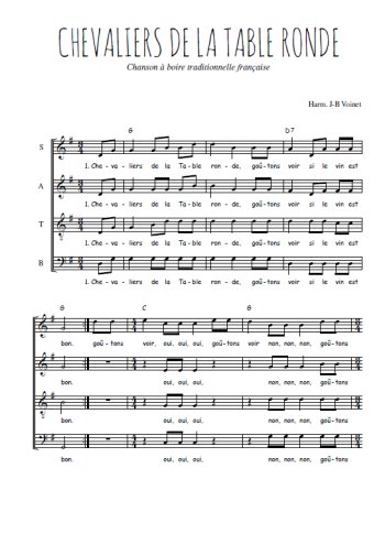 Téléchargez l'arrangement de la partition de Chevaliers de la Table ronde en PDF à quatre voix SATB