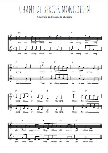 Téléchargez l'arrangement de la partition de Chant de berger mongolien en PDF à deux voix