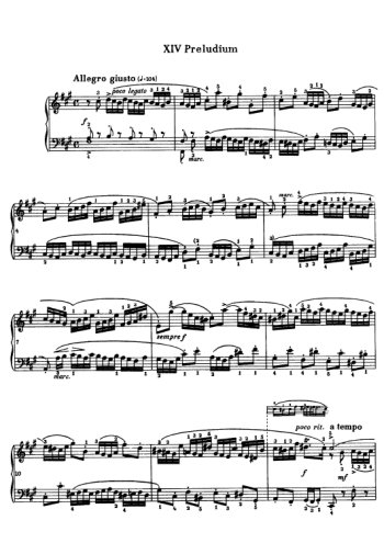 Clavier bien tempéré, prélude et fugue N°14 en Fadm Partition gratuite