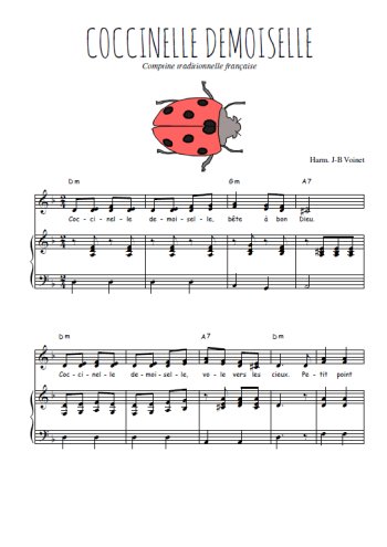 Téléchargez l'arrangement de la partition de Coccinelle demoiselle en PDF pour deux voix égales et piano