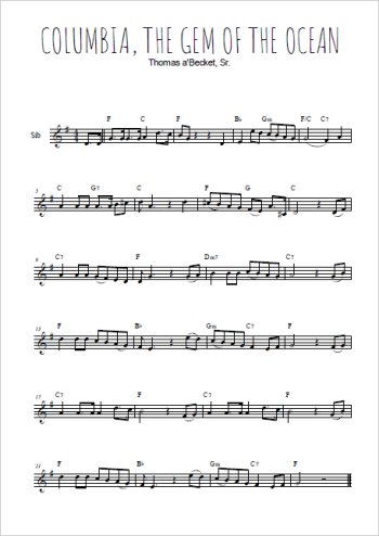 Téléchargez l'arrangement de la partition en Sib de la musique Columbia, the gem of the ocean (1843) en PDF