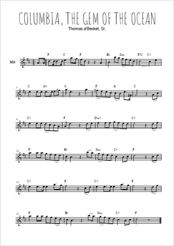 Téléchargez l'arrangement de la partition pour sax en Mib de la musique Columbia, the gem of the ocean (1843) en PDF