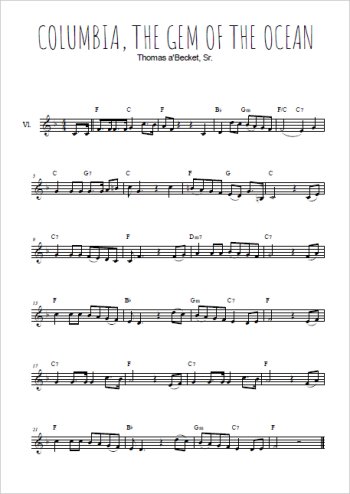 Téléchargez la partition de la musique Columbia, the gem of the ocean (1843) en PDF, pour violon