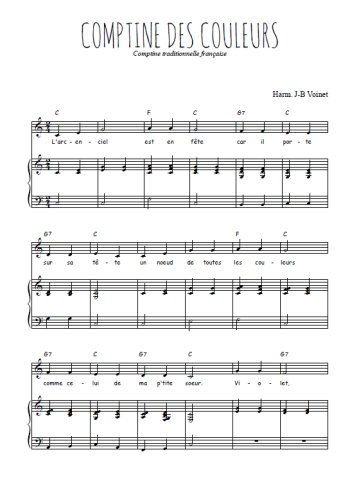 Téléchargez l'arrangement de la partition de Traditionnel-Comptine-des-couleurs en PDF pour Chant et piano