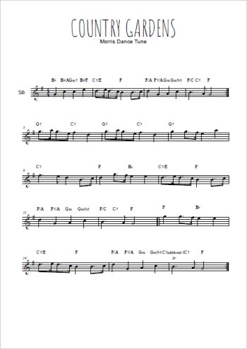 Téléchargez l'arrangement de la partition en Sib de la musique Country gardens en PDF