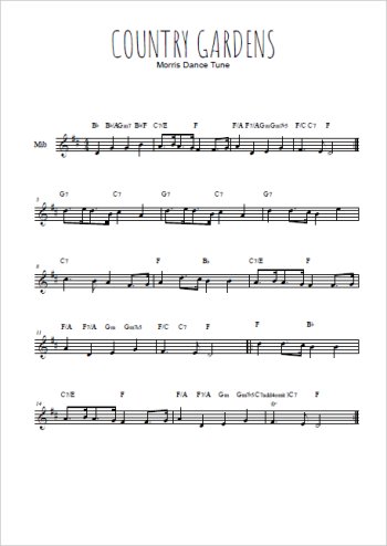 Téléchargez l'arrangement de la partition pour sax en Mib de la musique Country gardens en PDF