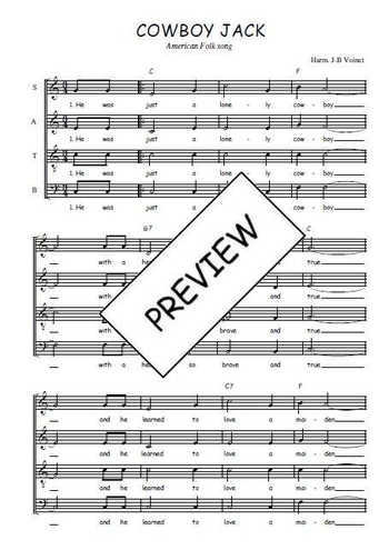 Téléchargez l'arrangement de la partition de Cowboy Jack en PDF à quatre voix SATB