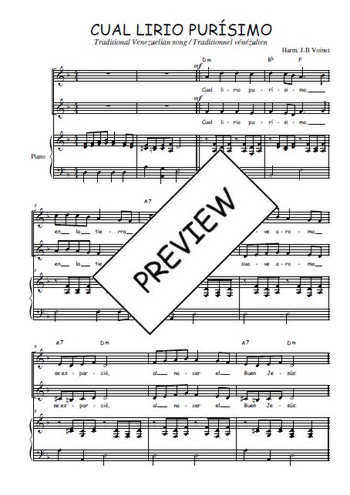 Téléchargez l'arrangement de la partition de Cual lirio purísimo en PDF pour deux voix égales et piano