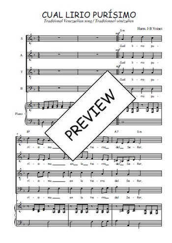 Téléchargez l'arrangement de la partition de Cual lirio purísimo en PDF pour 4 voix mixtes et piano