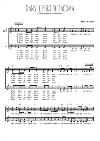 Téléchargez l'arrangement de la partition de Dans le port de Tacoma en PDF à trois voix
