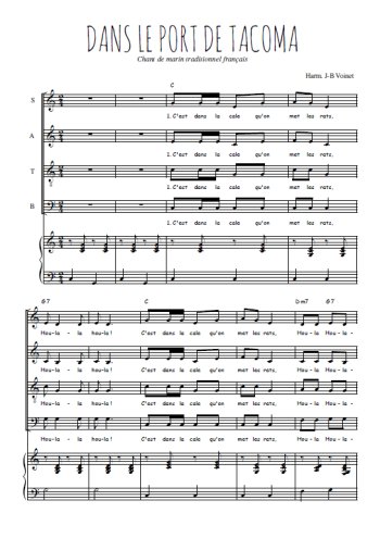 Téléchargez l'arrangement de la partition de Dans le port de Tacoma en PDF pour 4 voix mixtes et piano
